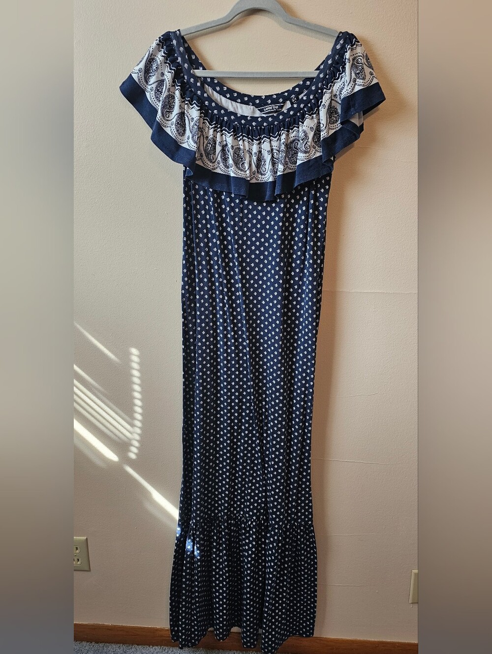 Lands End Size S/Tall Off Shoulder Dress Blue